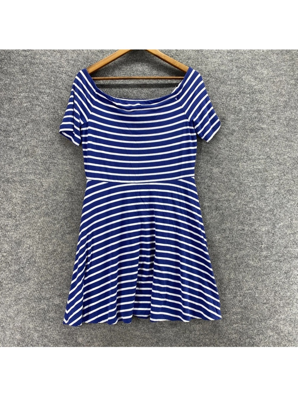 White House Black Market Striped Fit & Flare Dress Blue White Medium - Picture 1 of 8
